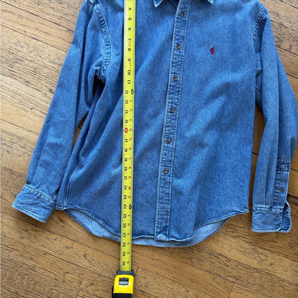 Ralph Lauren Sport Denim Button Down Shirt Vintage Wash Red Pony Cotton Size 10 - Picture 4 of 5